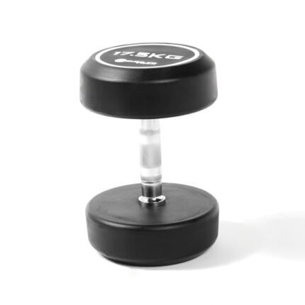 ROUND RUBBER DUMBBELL 17.5KG HARD CHROMED