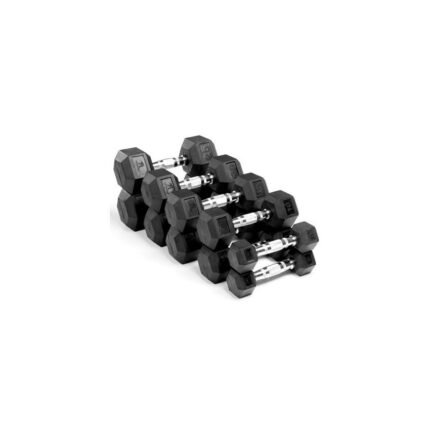 TA SPORT BLACK RUBBER HEX DUMBBELL 50KG DB014