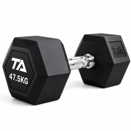 BLACK HEX RUBBER DUMBBELL GL1101 47.5KG TA LOGO
