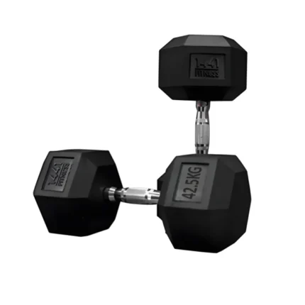 BLACK HEX RUBBER DUMBBELL GL1101 42.5KG TA LOGO