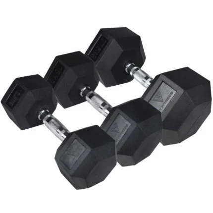 BLACK HEX RUBBER DUMBBELL GL1101 37.5KG TA LOGO
