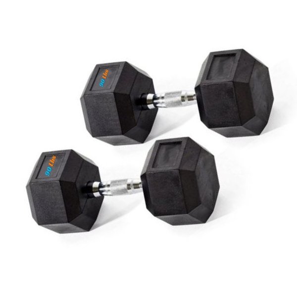 RUBBER HEX DUMBBELL 90 LBS @FS RUBBER HEX DUMBBELL 90 LBS